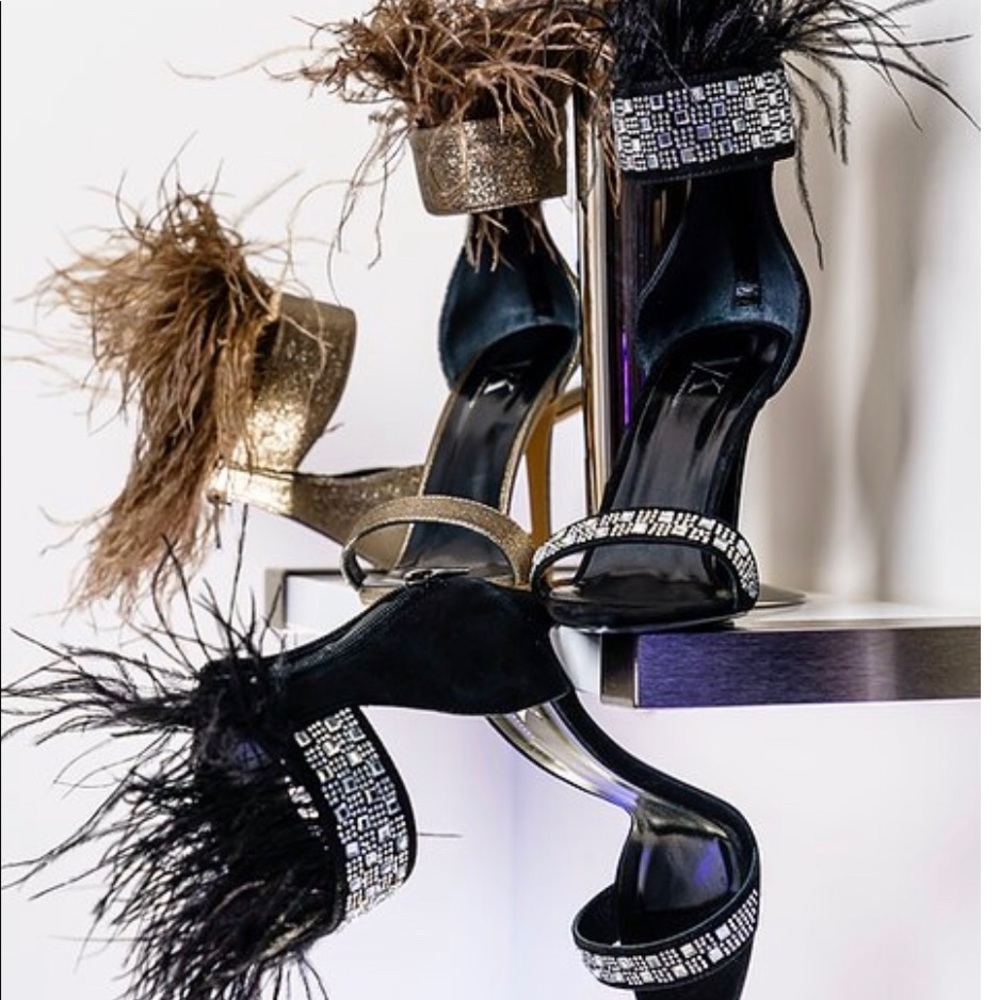 VK Rhinestone Feathered Heels